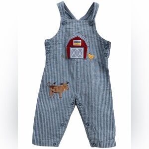 Baby Farm Overalls 6M Embroidered Barn Cow Chicken Cute Outfit